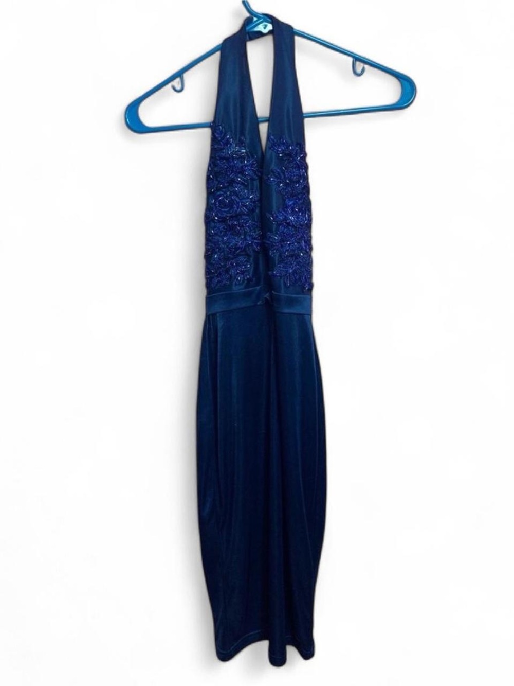 Oh Polly Halter Embellished Dress Navy Blue Size 6